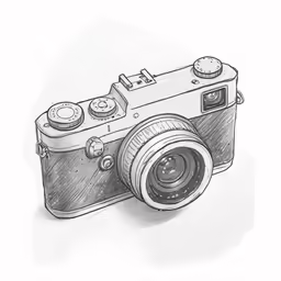 a black and white photo of a camera