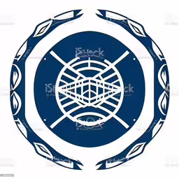 the emblem of a ship, consisting of blue and white circles with ships on it