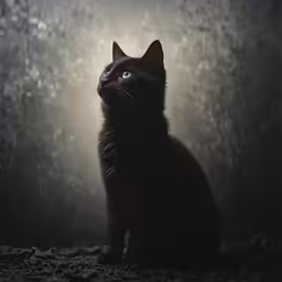 a black cat sitting down in the dark