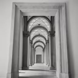 black and white photograph of the inside of an archway