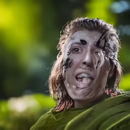 a woman with painted face in green