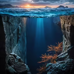 a tree is near an underwater cliff