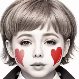 a young girl with a red heart face paint set on her cheek