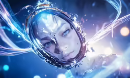 an image of a woman with splashing water around her face