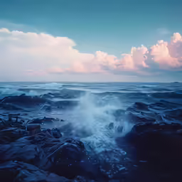 a ocean with the sun set in the background