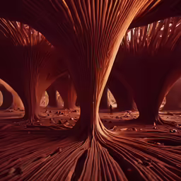 many wooden shapes with some people in them