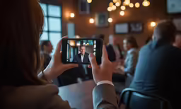 someone takes a photograph of people sitting in chairs
