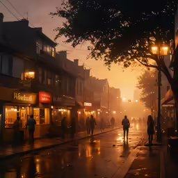 pedestrians and walkers on the sidewalk of a city at night