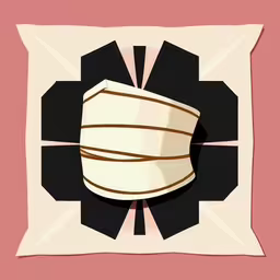 a square object with a band on top of it,a paper bag with a piece of cloth tied up to it,a piece of paper with a white wrapper on it,this is an image of a paper bag,a cushion covered in a bow tie with a ribbon