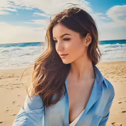 a woman on the beach holding onto her phone