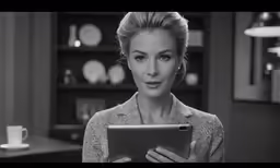 a woman using a tablet in the middle of her table