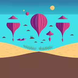 an illustration of hot air balloons in the sky,hot air balloons float in the blue sky