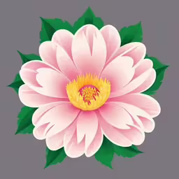 the large pink flower is surrounded by green leaves,a large white flower with a yellow center on it