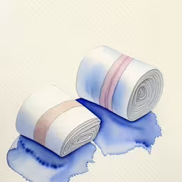 a painting of two rolls of white cloth,a painting of two rolled up towels on the floor