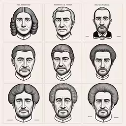 twelve types of presidents from different eras,a bunch of portraits of different presidents from 1800 to present,a series of nine different portraits of presidents,the faces of presidents in different ways,a bunch of portraits of people with mustaches