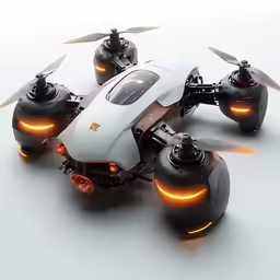 a small white and black toy with lights on it