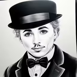 a drawing of a person in black clothes and a top hat