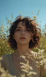 an asian woman with her eyes closed in the flowers