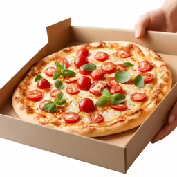 a man holding a box of fresh pizza