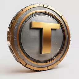 the symbol of t is located in the middle of a round metal plate