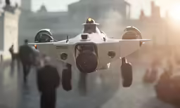 an image of a futuristic flying vehicle in the air