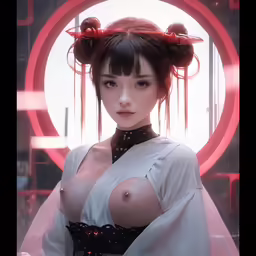 a girl with short brown hair and no shirt posing