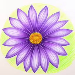 a drawing of a purple flower with green centers,a drawing of purple flower in a green frame