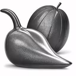 two peppers are in the shape of metallic