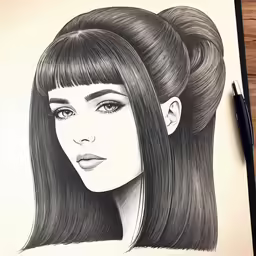 a drawing of a woman with long hair