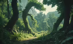a path through a forest in an island like area