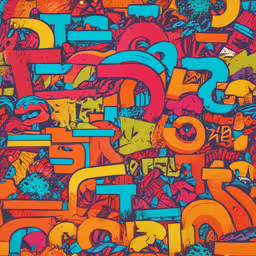 an illustration of various graffiti numbers on a pink background,a large multicolored image with different letters and numbers