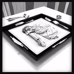 there are utensils and a serving tray on this table