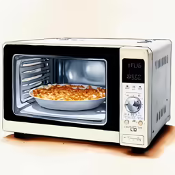 a microwave has a large dish in it