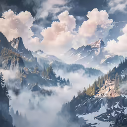 some mountains and clouds on a cloudy day