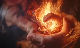 person in black shirt holding a bright fire ball