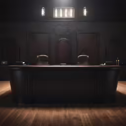 the dark bathroom is furnished with black leather seats