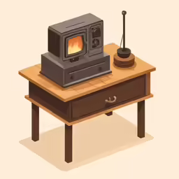 an old television sitting on top of a desk