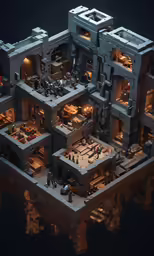 an architectural model of a building with several rooms