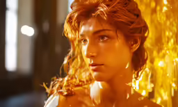 a close up of a person with orange hair
