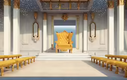 a large chair sitting in the middle of a church