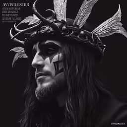 a man wearing a crown of horns and horns on his face