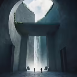 two people are standing near the entrance to a room with stairs