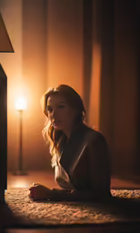 a girl in a black jacket leaning on the ground and staring