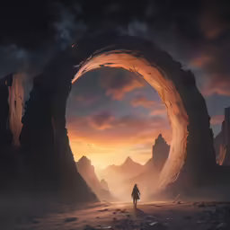 a man stands near a giant piece of art