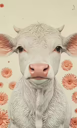a painting of a white cow on a white background