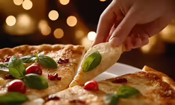 a person picks up some slice of pizza
