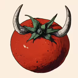 a tomato with horns on it is shown in this image