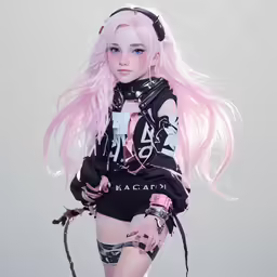 a close up of a person wearing a wig with long hair