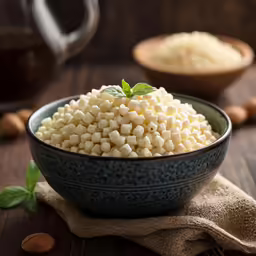 a bowl full of some sort of food on a table