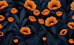 a field full of orange and black flowers